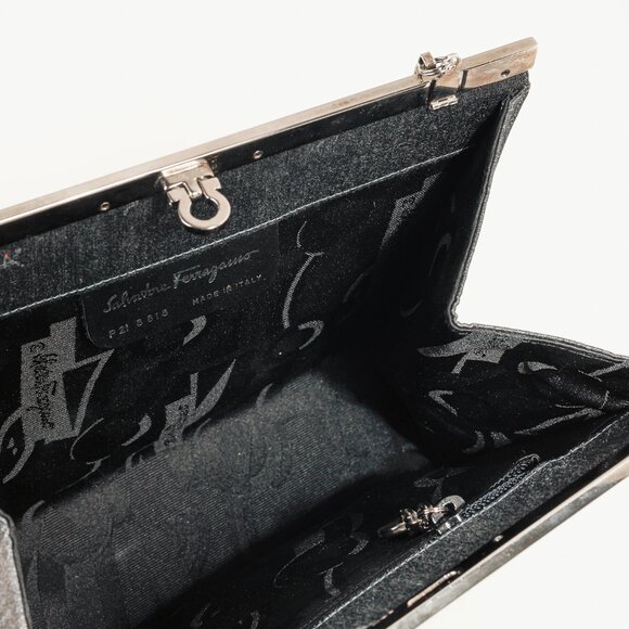 Salvatore Ferragamo Grey Flannel Gancini-Clasp Evening Bag - Picture 11 of 12